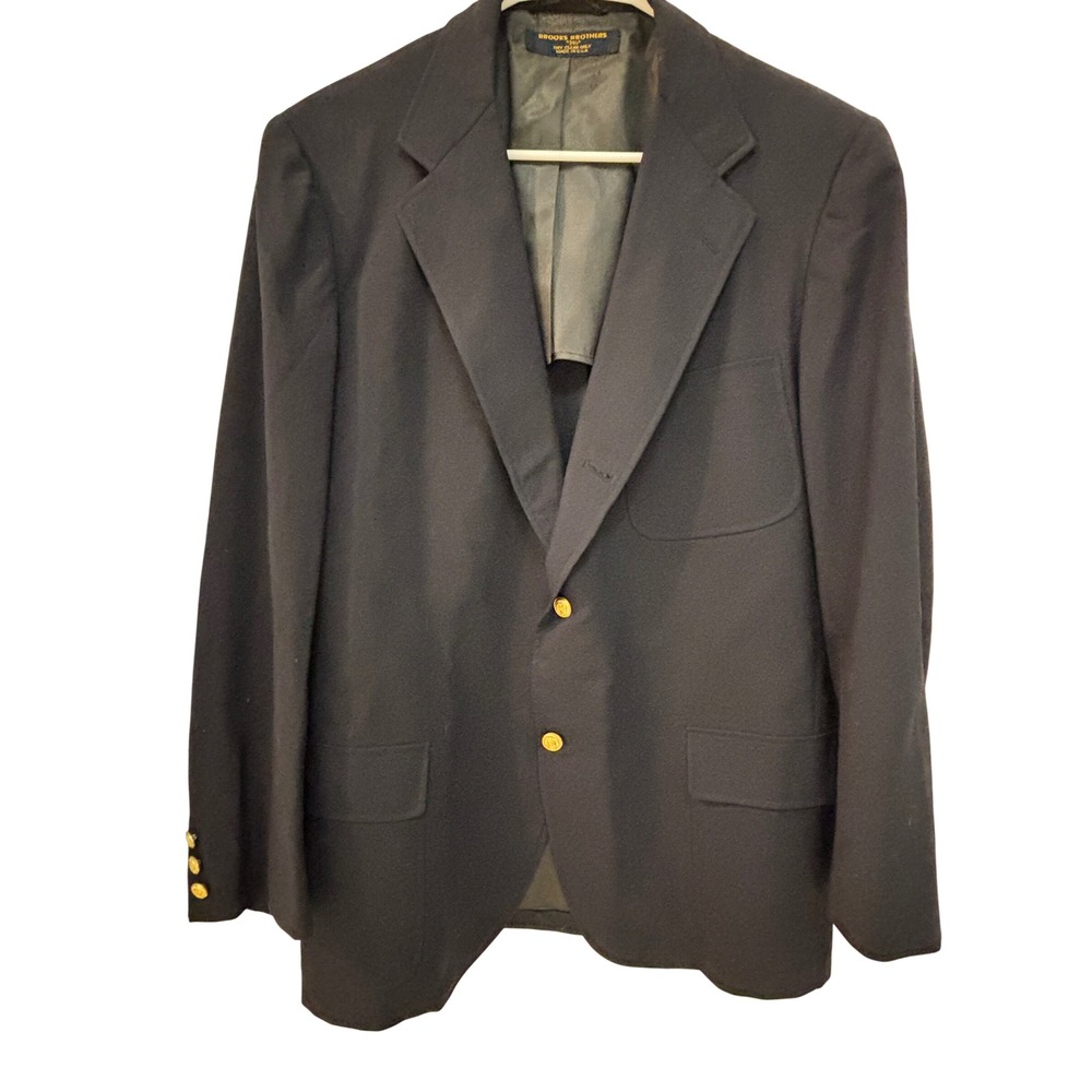 Brooks Brothers 346 Mens Navy Blue Wool Blazer Gold Crest Buttons 44 Made in USA